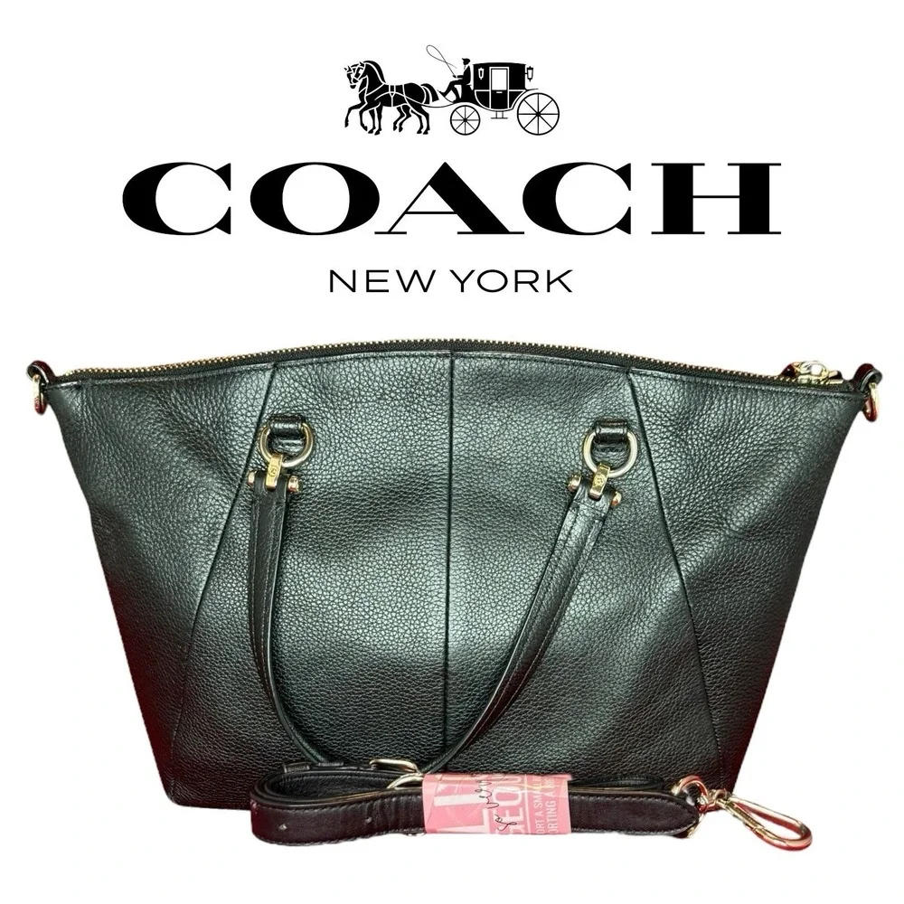 Coach Prairie Satchel Black Soft Pebbled Leather Shoulder Crossbody Bag Purse